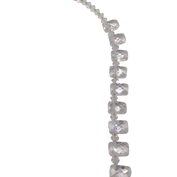 Vintage Crystal Bead Necklace with Toggle Clasp, Rectangle Clear Faceted Beads - Picture 3 of 11